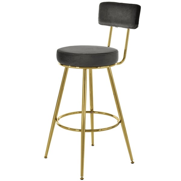 Set of 2 Modern 30inch Bar Stools， Bar Dining Chairs with Velvet Upholstered Back and Seat Cushions in Gray