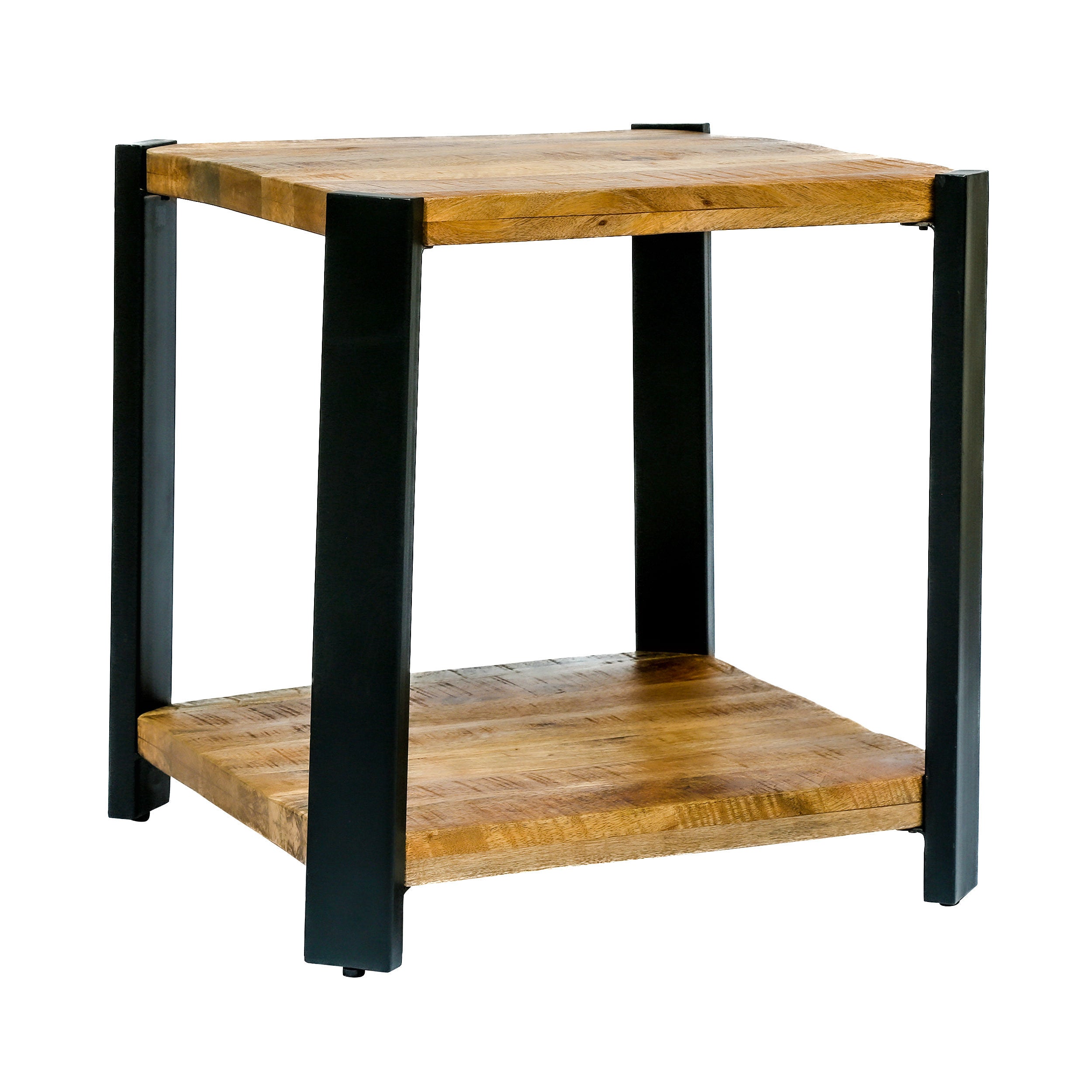 Larslan Modern Industrial Handcrafted Mango Wood Side Table, Natural and Black