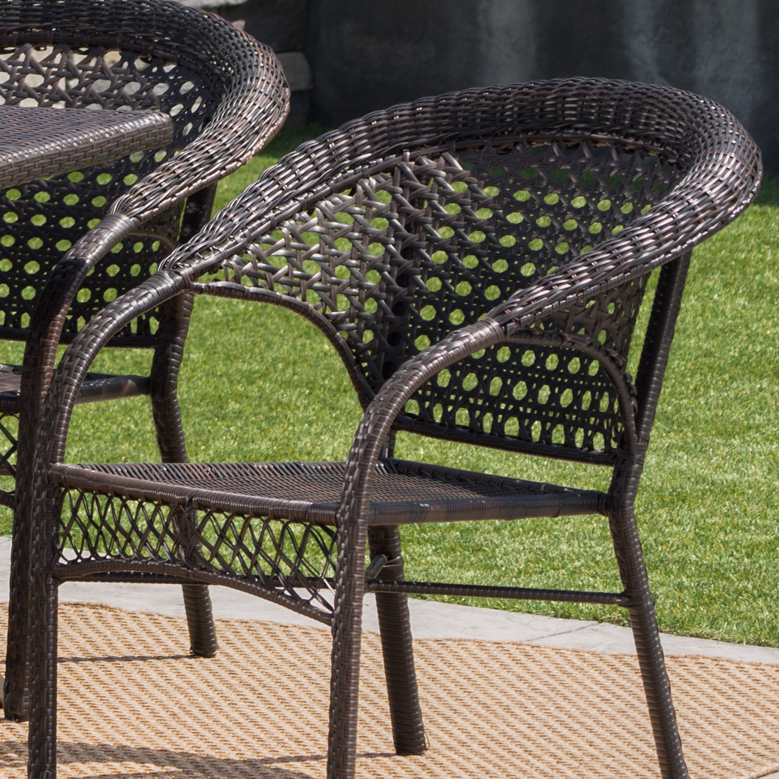 Ursula Outdoor 7 Piece Multi-Brown Wicker Dining Set