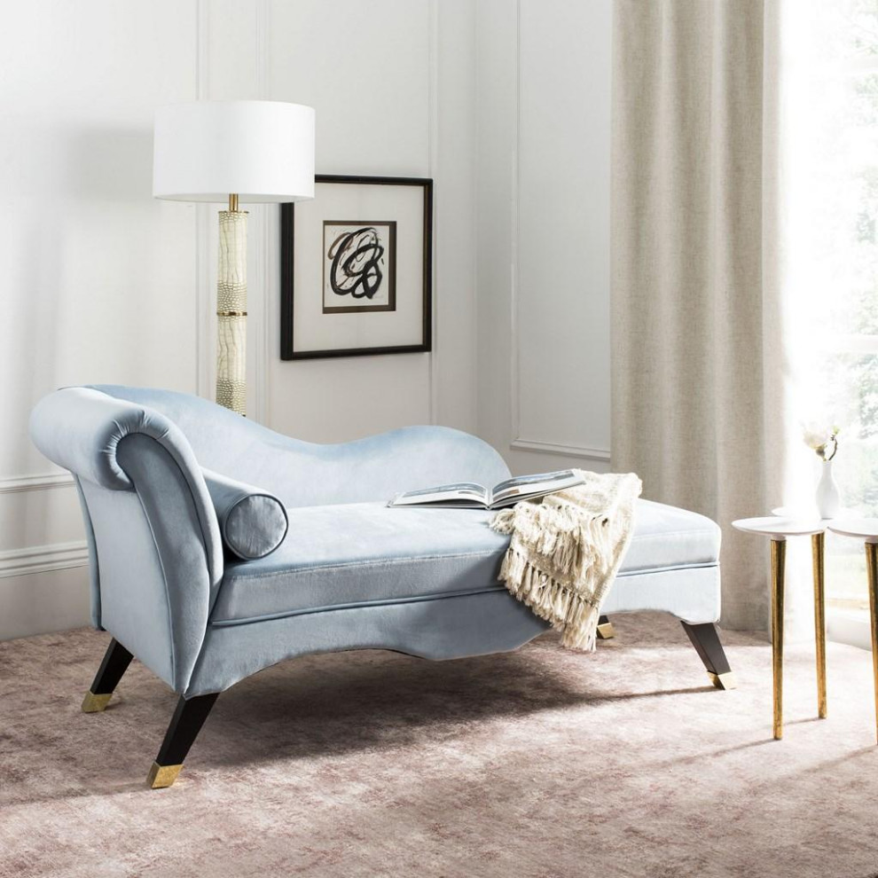 Karen Velvet Chaise W/ Pillow Slate Blue/ Espresso   Transitional   Indoor Chaise Lounge Chairs   by Love Sofa  Houzz