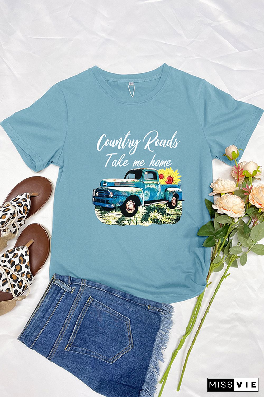 Country Road Take Me Home Print Short Sleeve Graphic Tee Wholesale