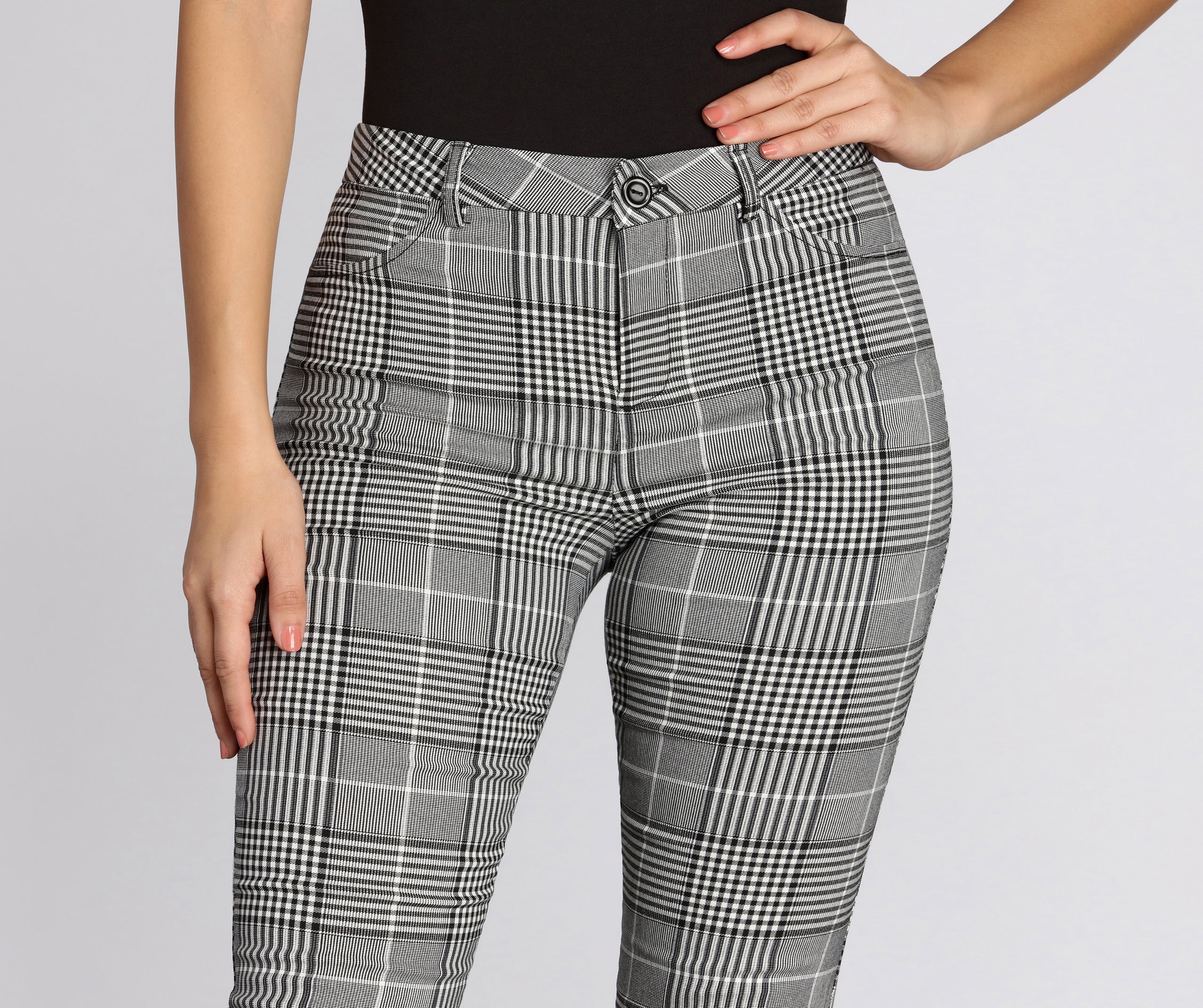 High Rise Plaid Skinny Pants