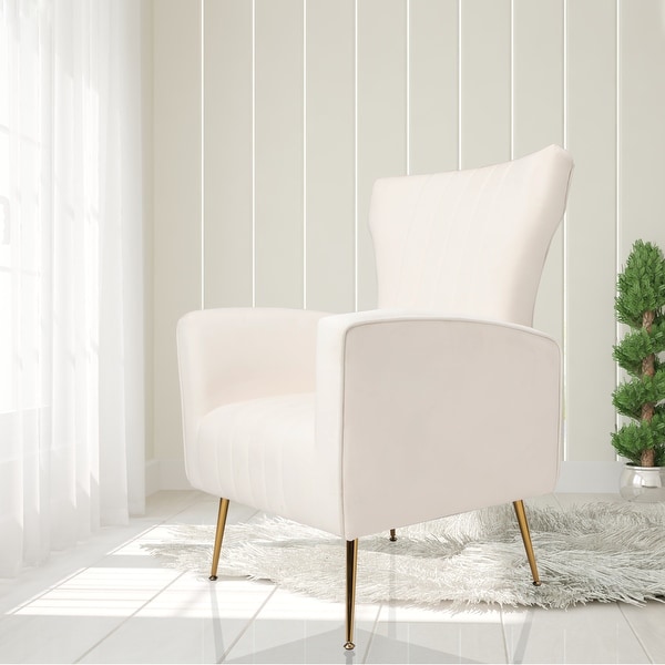 Velvet White Accent Chair， Wingback Arm Chair with Gold Legs