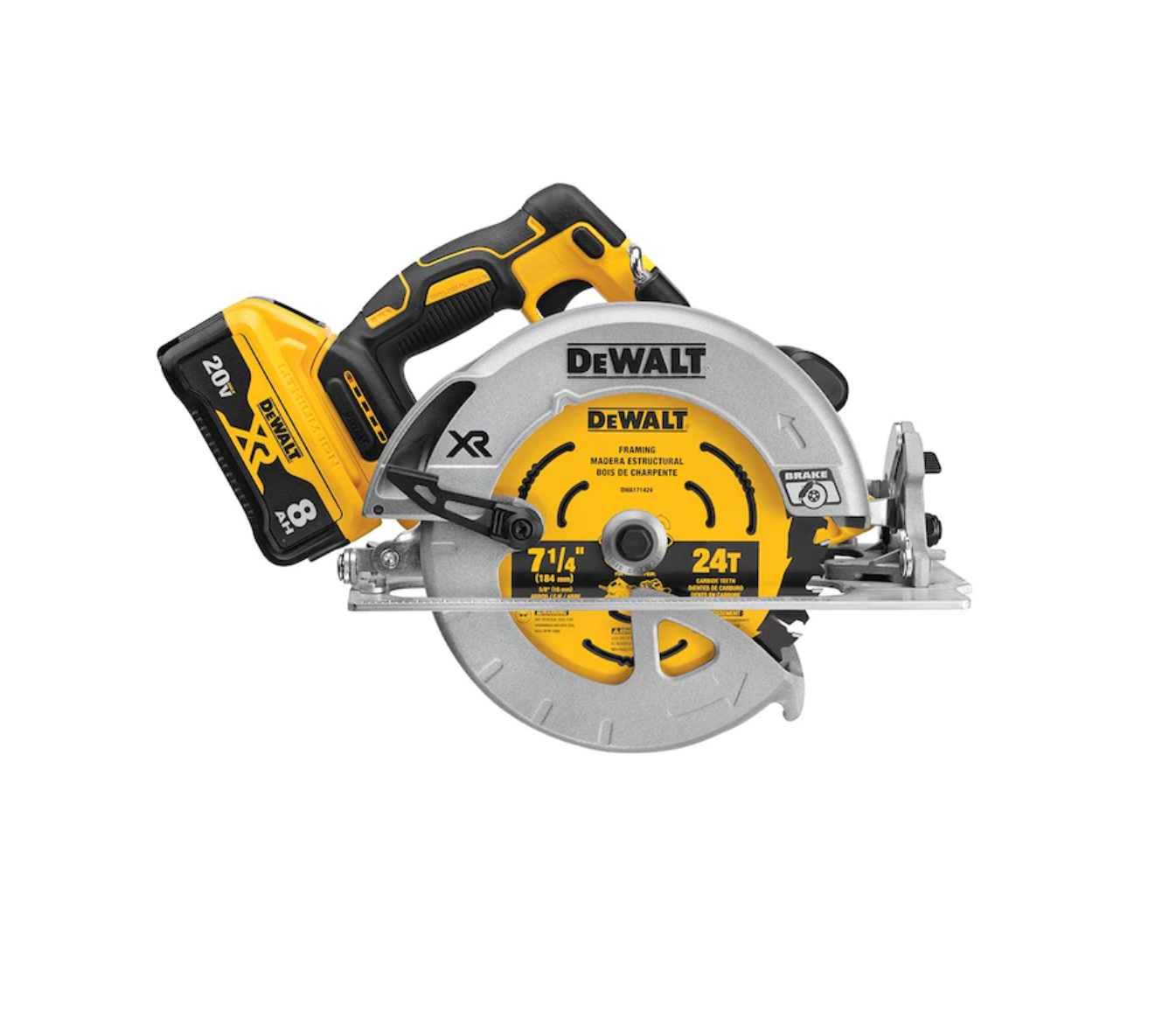 DEWALT DCS574W1 XR POWER DETECT 20-Volt Max 7-1/4-in Brushless Cordless Circular Saw (1-Battery and Charger Included)