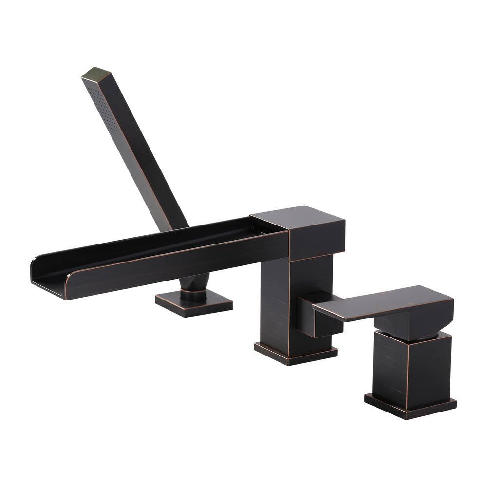 IVIGA Brug Single-Handle Deck-Mount Roman Tub Faucet with Hand Shower in Oil Rubbed Bronze BBT04RB