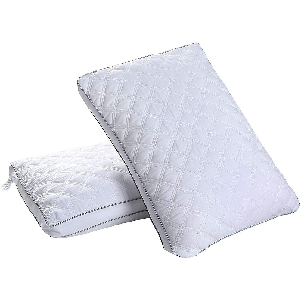 King Set of 2 Gusseted Bed Pillows for Neck Support Ideal