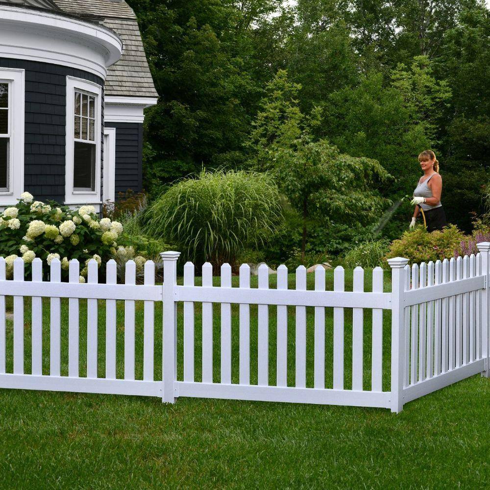 Zippity Outdoor Products 3 ft. x 6 ft. Newport Picket Fence WPost and No-Dig Steel Pipe Anchor Kit ZP19002