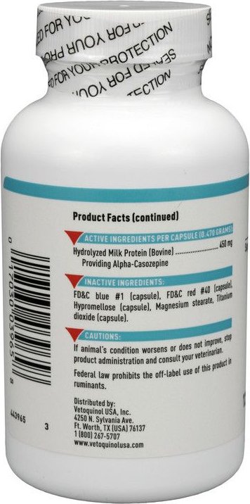 Vetoquinol Zylkene 450-mg Capsules Large Dog Calming Supplement， 120 count