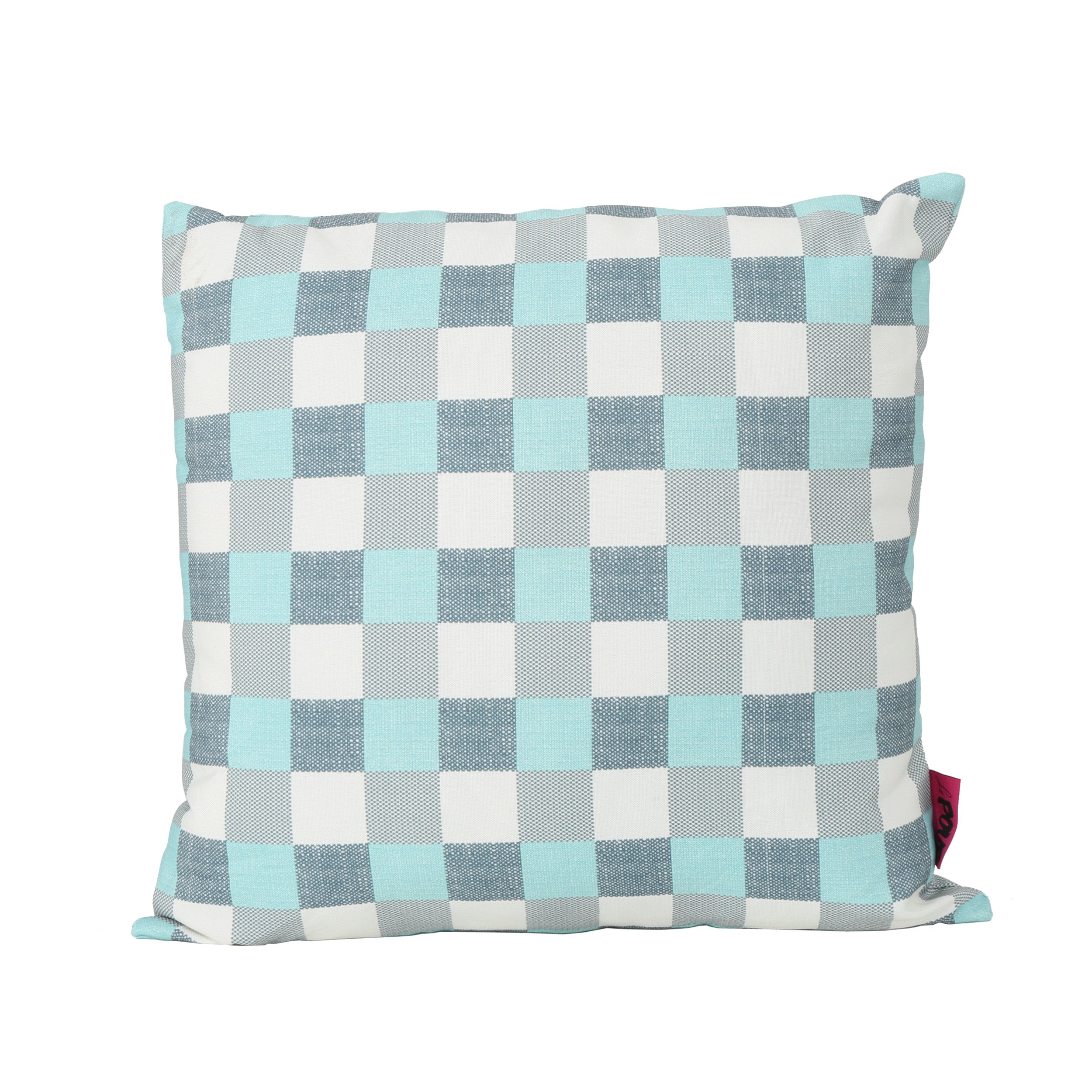 Italo Indoor Blue and White Plaid Water Resistant Square Throw Pillow