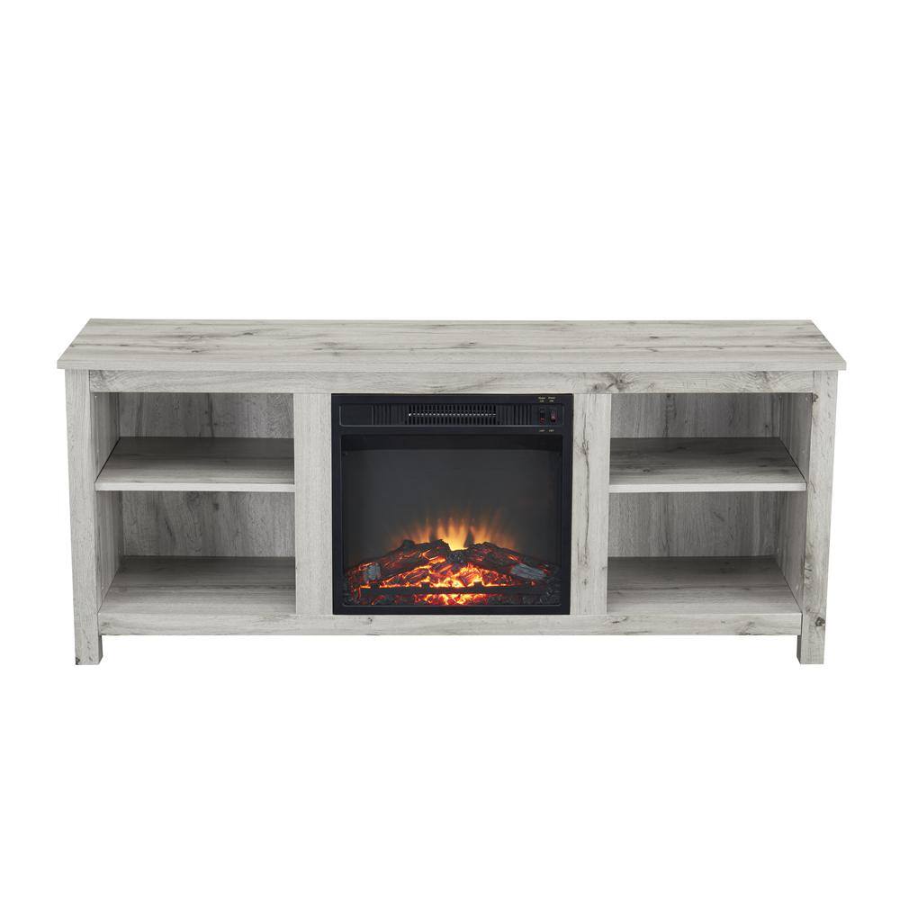 58 in. Gray Wood Electric Fireplace TV Stand with Open Storage Shelves Fits TV's up to 65 in. with Cable Management STVStand2022-5