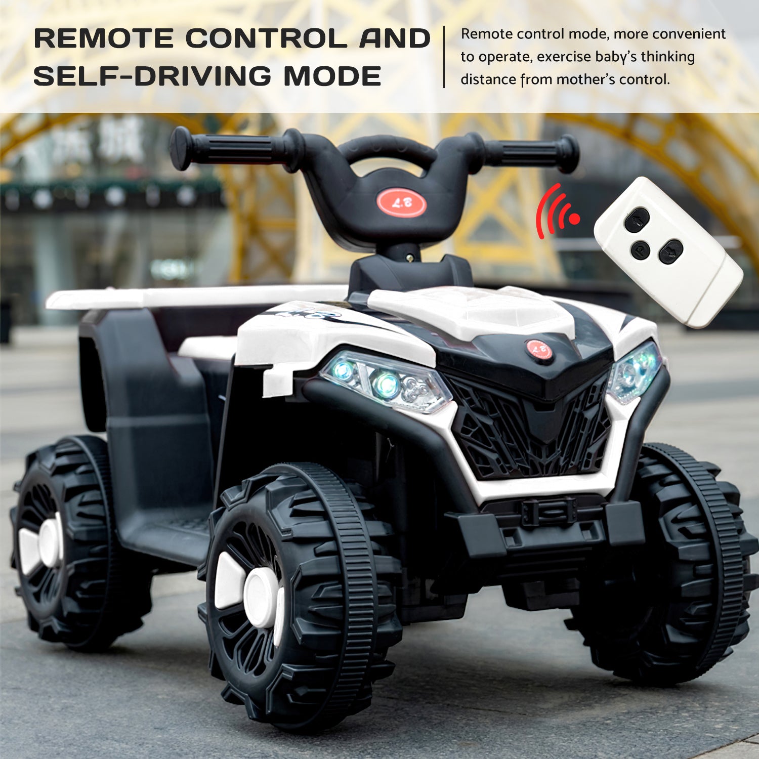 iRerts 6V Ride on Toys for Toddlers Kids, Battery Powered Ride on ATV Cars with Music, USB, MP3 Socket, LED Light, Story, Kids Electric Quad ATV for Boys Girls Gifts, White