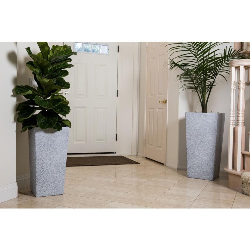 XBRAND 29 in. Tall and 24 in. Tall Grey Modern Nested Square Flower Concrete Pot Planter (Set of 2 Different Sizes) PL2915GR