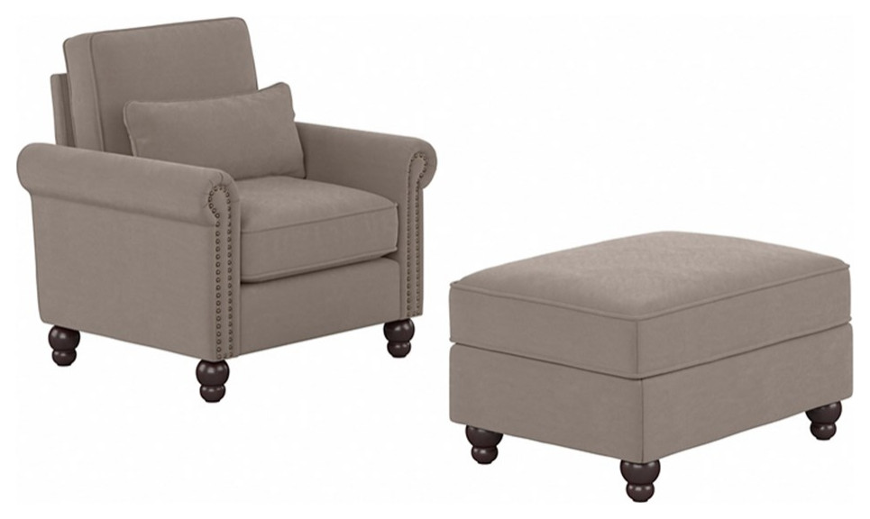 Coventry Accent Chair with Ottoman Set in Dark Gray Microsuede Fabric   Traditional   Armchairs And Accent Chairs   by Homesquare  Houzz