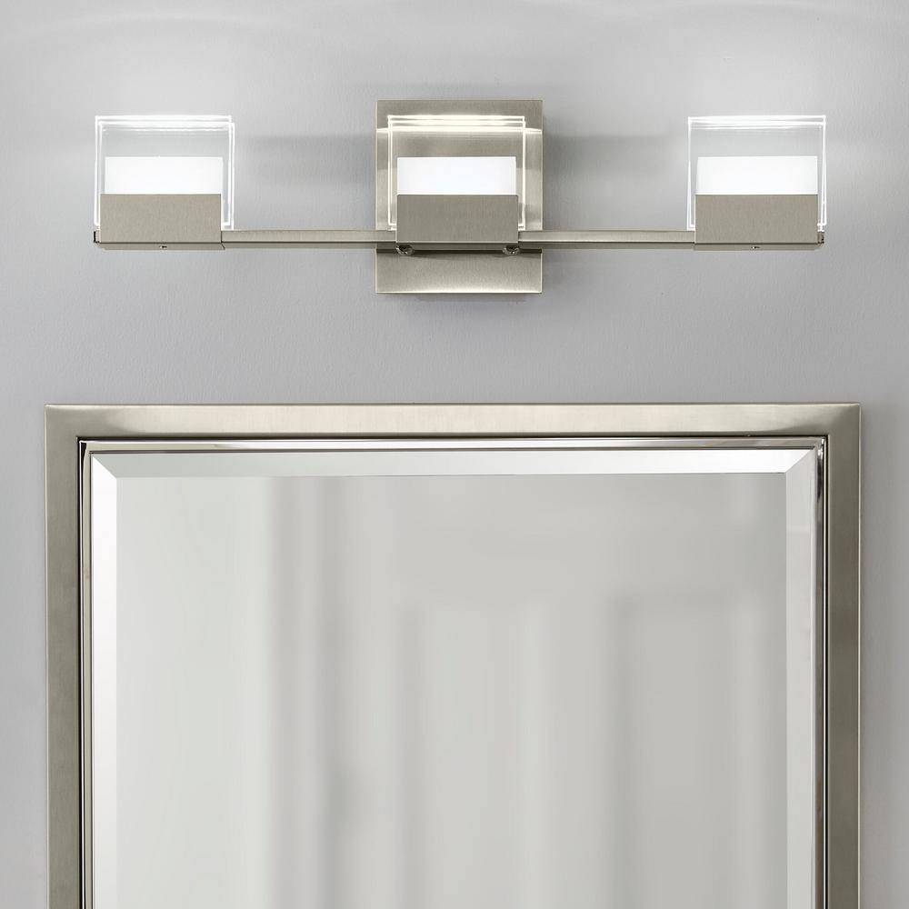 Home Decorators Collection VICINO 3-Light Brushed Nickel Integrated LED Bathroom Vanity Light Bar 204984A