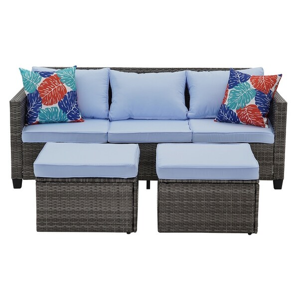 3Piece Outdoor Furniture Set AllWeather Wicker Patio Sofa with Cushions for Conversations