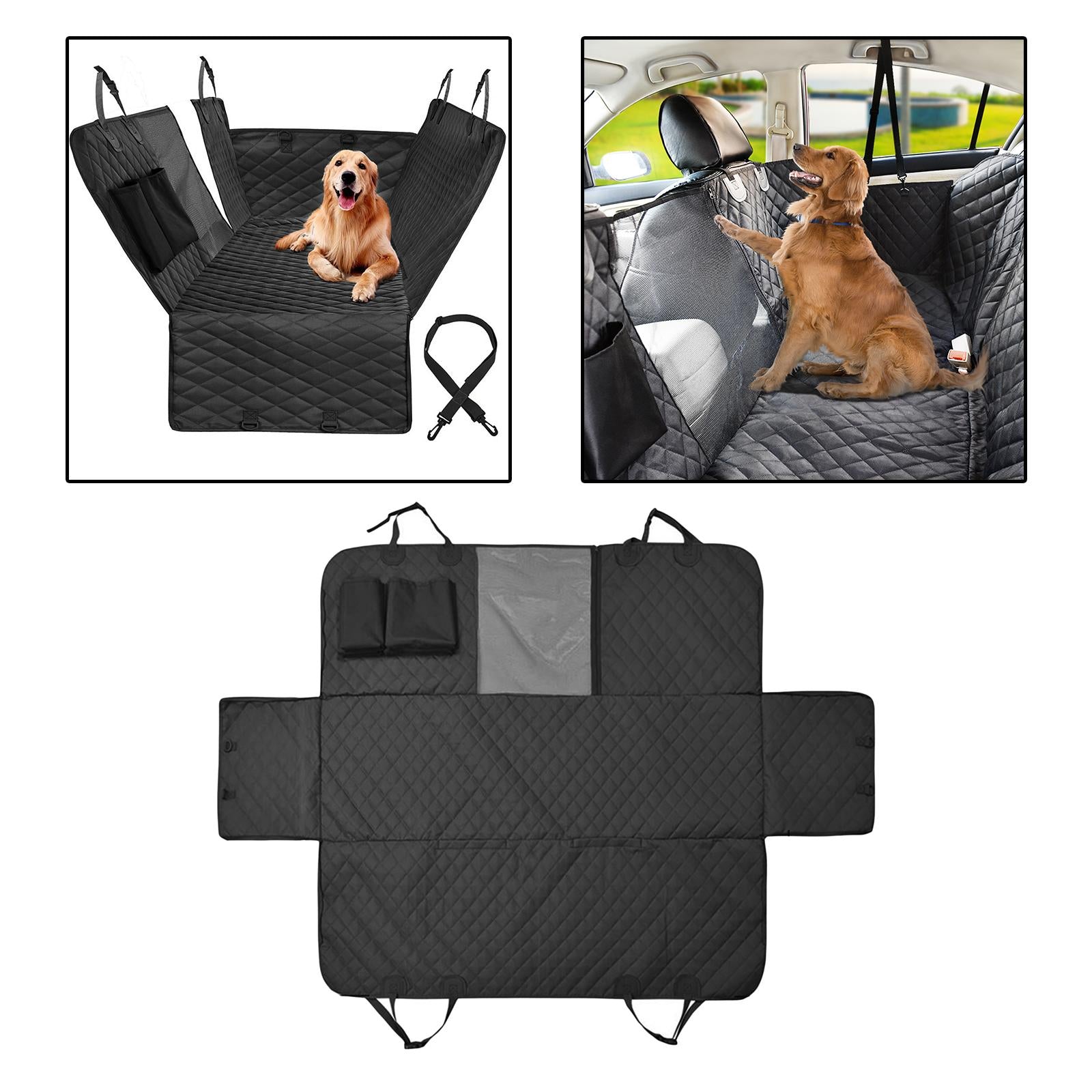 Water Dog Seat Cover Nonslip Pet Seat Cover Zipper Pockets Dog Covers cars and trucks Suv's Backing Backseat mat - Black