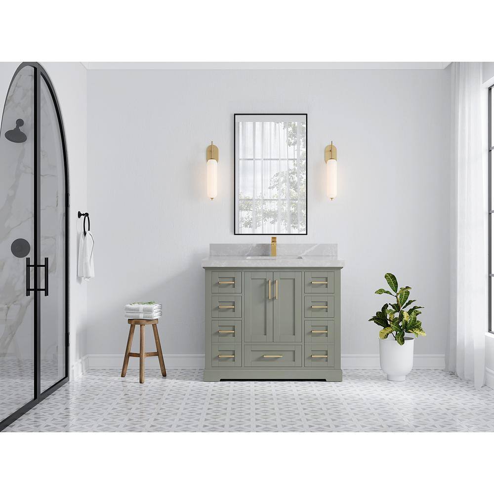 Willow Collections Boston 42 in. W x 22 in. D x 36 in. H Single Sink Bath Vanity in Evergreen with 2 in. Pearl Gray Quartz Top BST_EGN_LH_GR_42