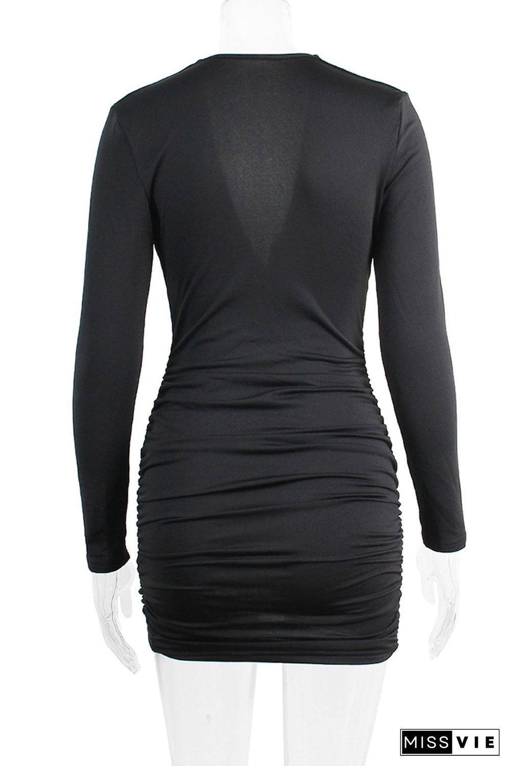 Black V Neck Ruched High Waist Bodycon Dress