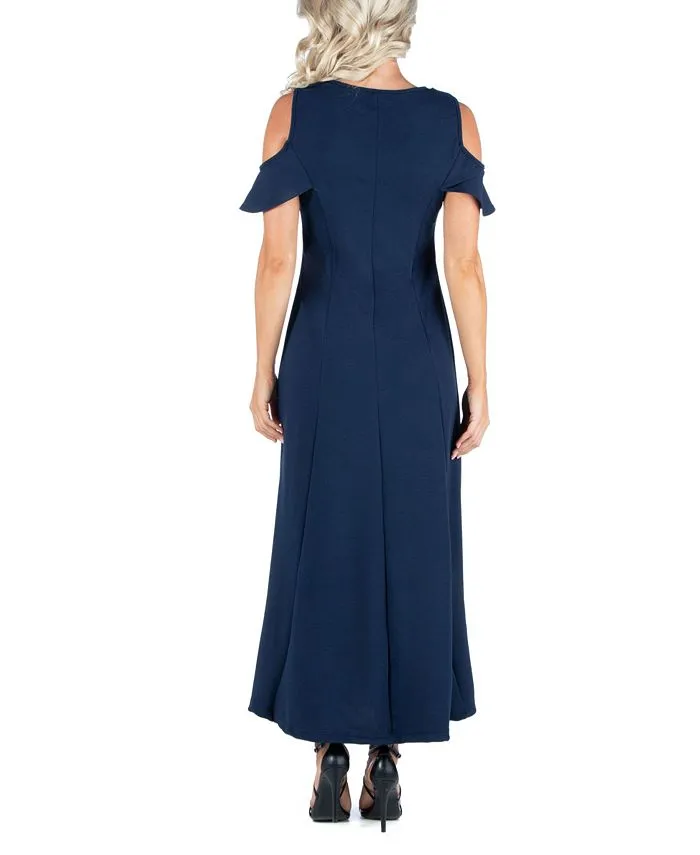 Women's Ruffle Cold Shoulder A-Line Maxi Dress