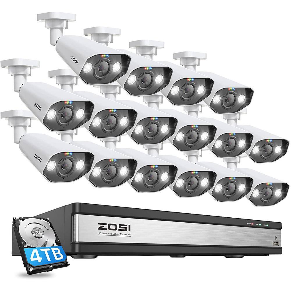 ZOSI 16-Channel 8MP PoE 4TB NVR Security Camera System with 16 Wired 8MP Spotlight IP Cameras 2-Way Audio Human Detection 16DK-1828W16-40-US