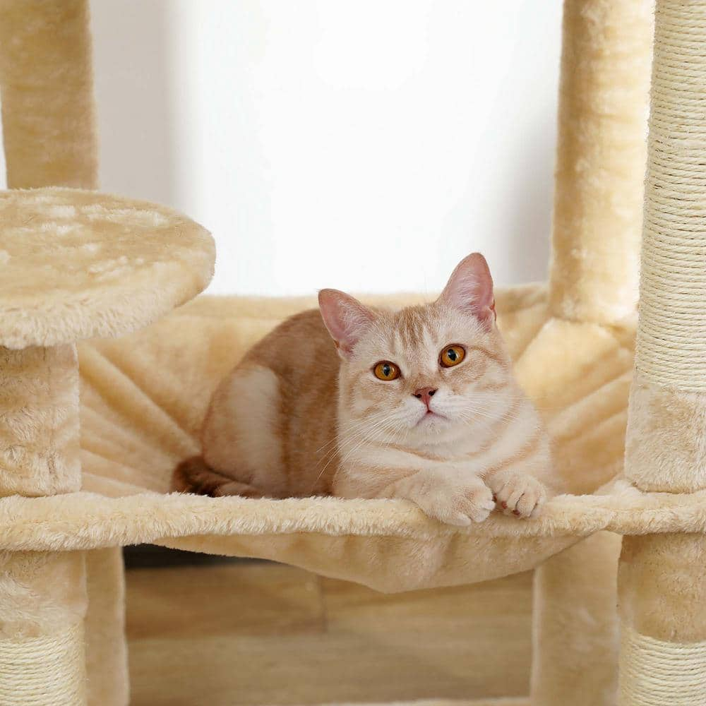 Foobrues Beige Plush Sisal Scratcher Cat Tree Cat House PSL-23170697