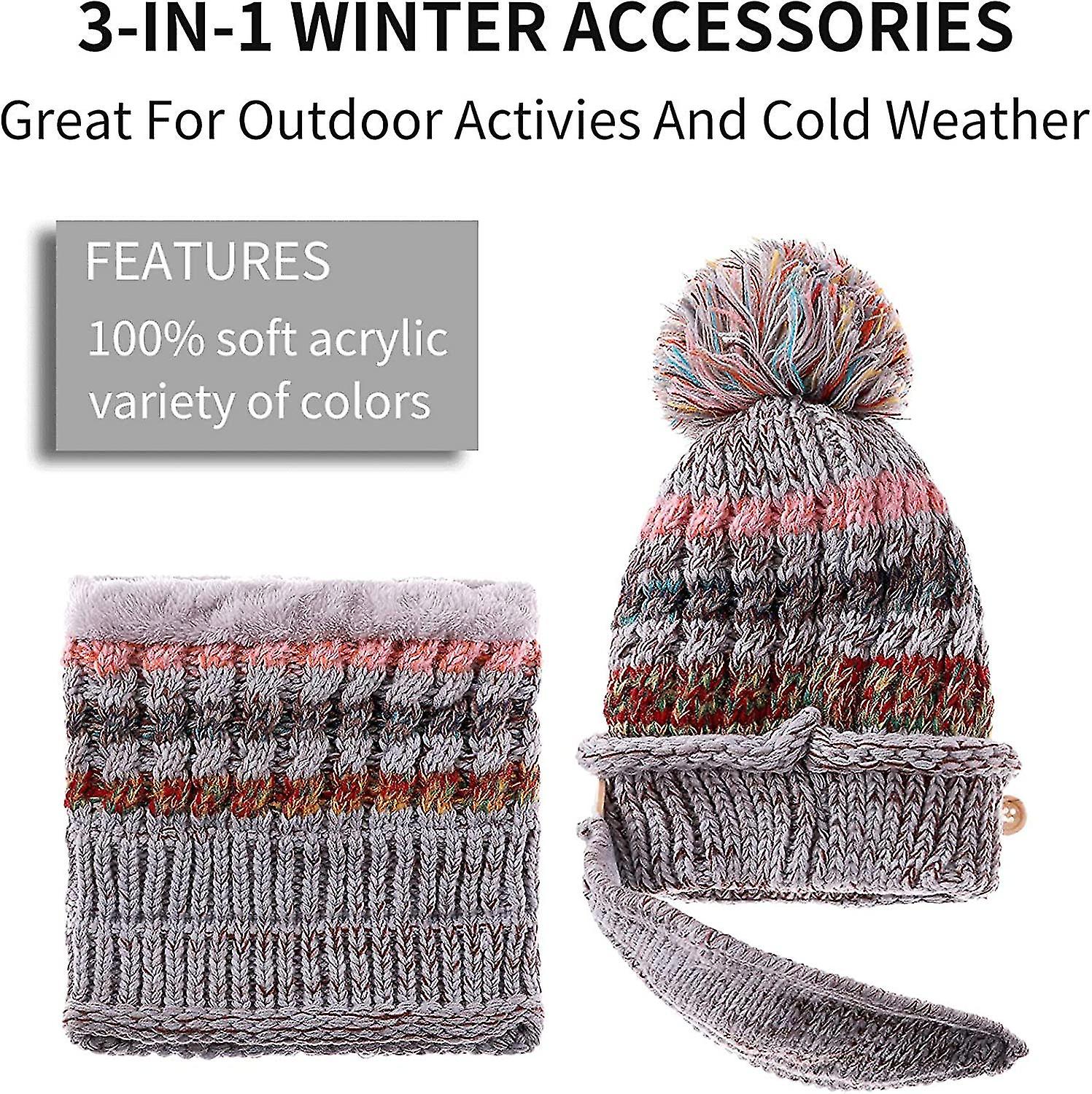 Womens Beanie Hat Scarf Set Fleece Lined Winter Hat For Women Thicken Crochet