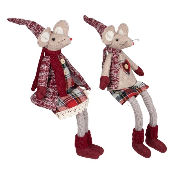 Boy and Girl Sitting Plush Christmas Mice Figures