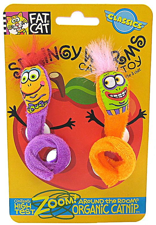 Fat Cat Springy Worms Catnip Cat Toy， 2 Count