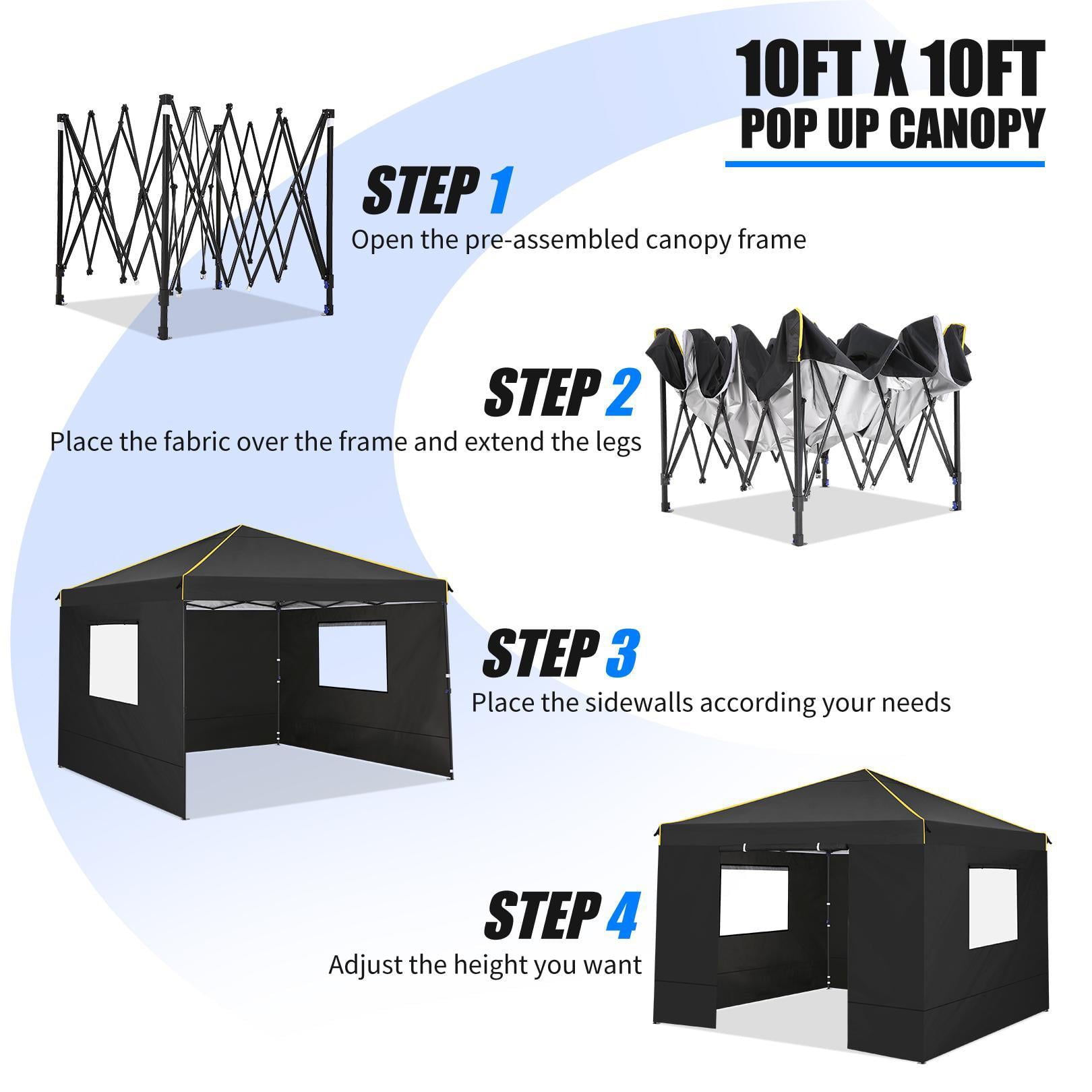 Sihanm 10'x10' Outdoor Canopy Tent Gazebo - Pop Up Instant Canopy with Waterproof and UV Protection - Patio Gazebo for Backyard, Outdoor, Patio and Lawn Clearance Sale Black