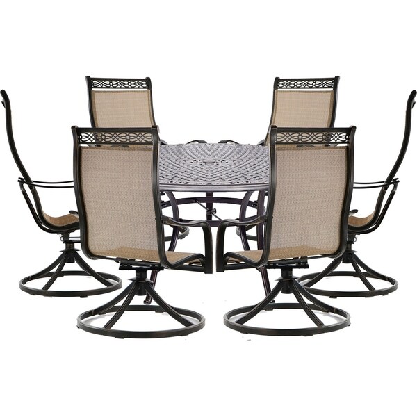 Hanover Manor 7Piece Outdoor Dining Set with Six Swivel Rockers and a Large 60 In. Casttop Dining Table