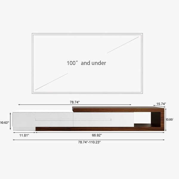 Modern Extendable White/Black TV Stand， Wood Media Console for Up to 70 Inch TV with 2 Drawers，78