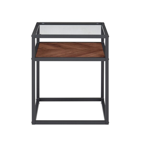 Side Table with Tempered Glass Top Nightstand with Shelf 2-Tier End Table Small Coffee Accent Table Bedside Table