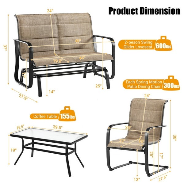 4-Piece Outdoor Patio Furniture Set with Padded Glider Loveseat and Coffee Table - Overstock - 37500604