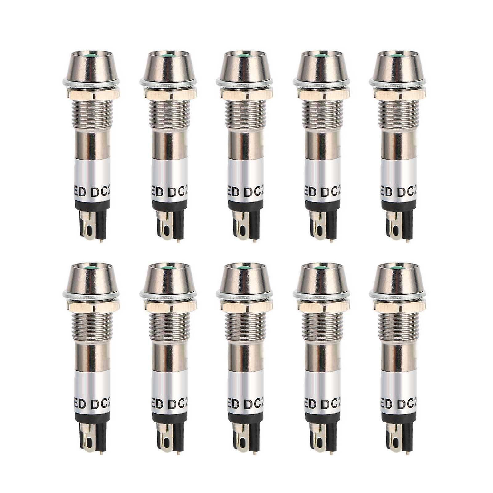 10pcs Dc 24v Indicator Light Signal Lamp Stainless Steel Shell 8mm Signal Light Bulb Indicator Green