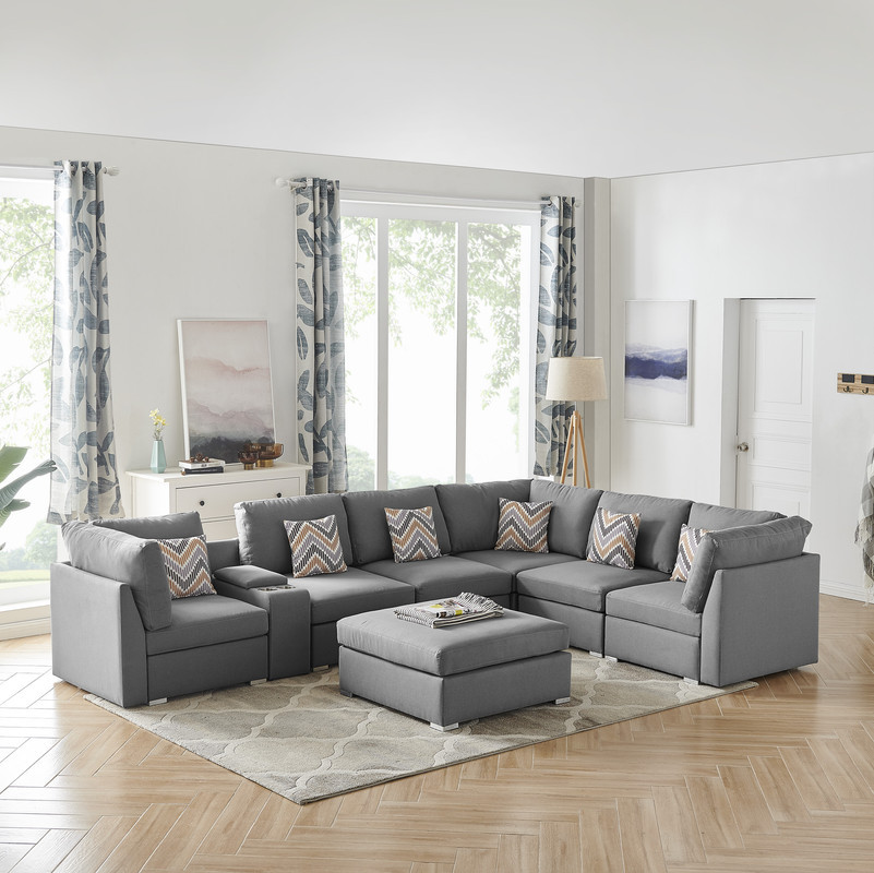 Amira Gray Fabric Reversible Modular Sectional  Usb Console  Ottoman  89825 6B   Contemporary   Sectional Sofas   by Timeout PRO  Houzz