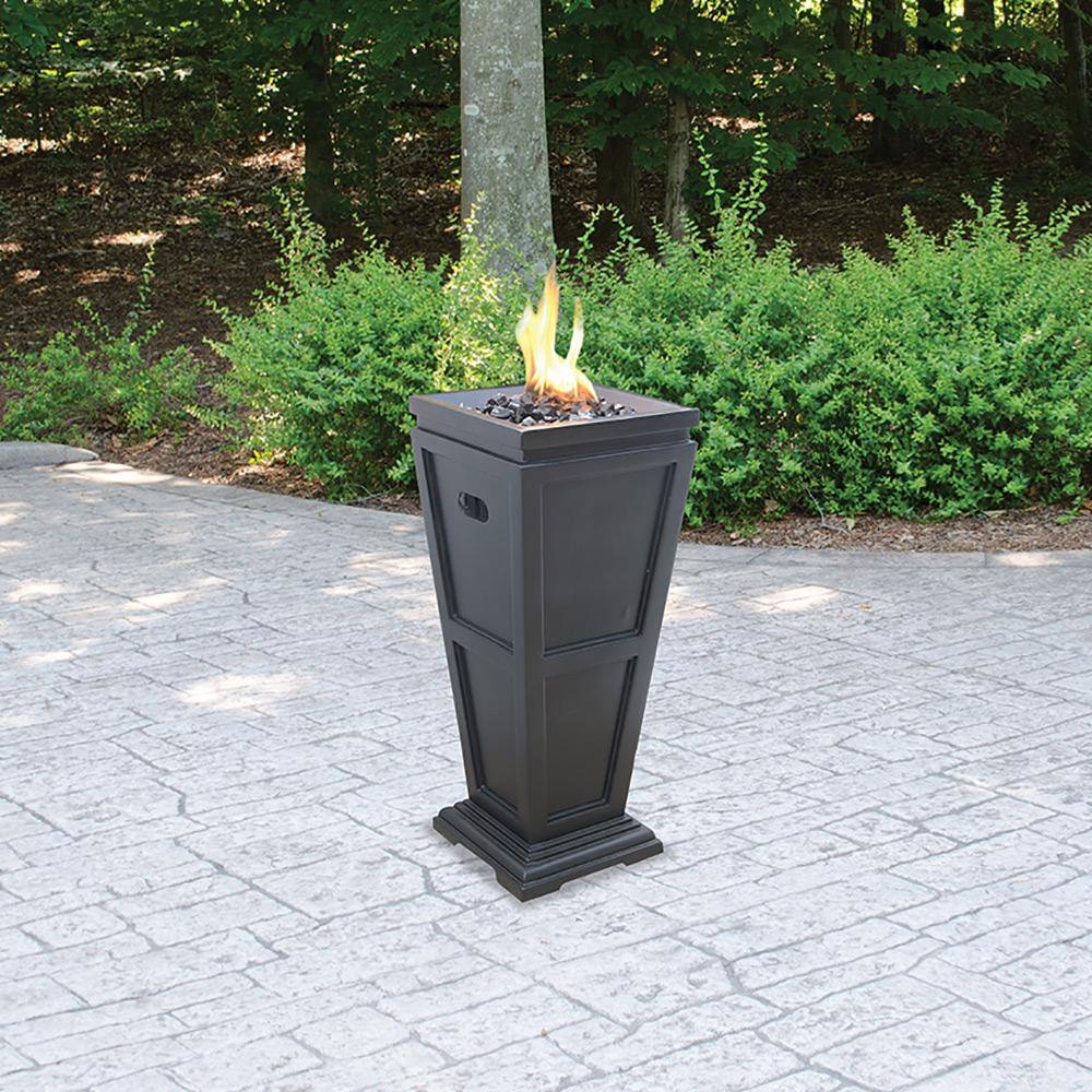 UniFlame 11.8 in. W x 11.8 in. D LP Gas Fire Pit with Match Light Ignition and Black Fire Glass GLT1332SP