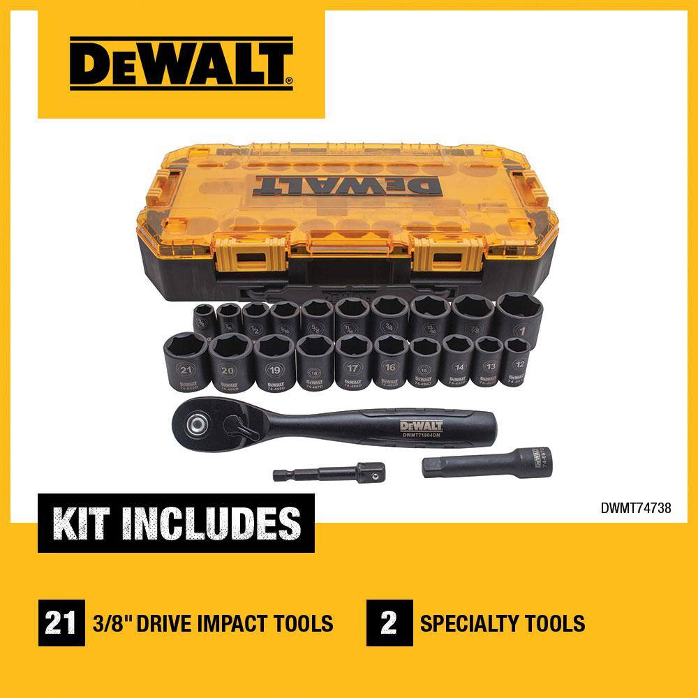 DW 38 in. Drive Combination Deep Impact Socket Set with Ratchet (23-Piece) DWMT74738