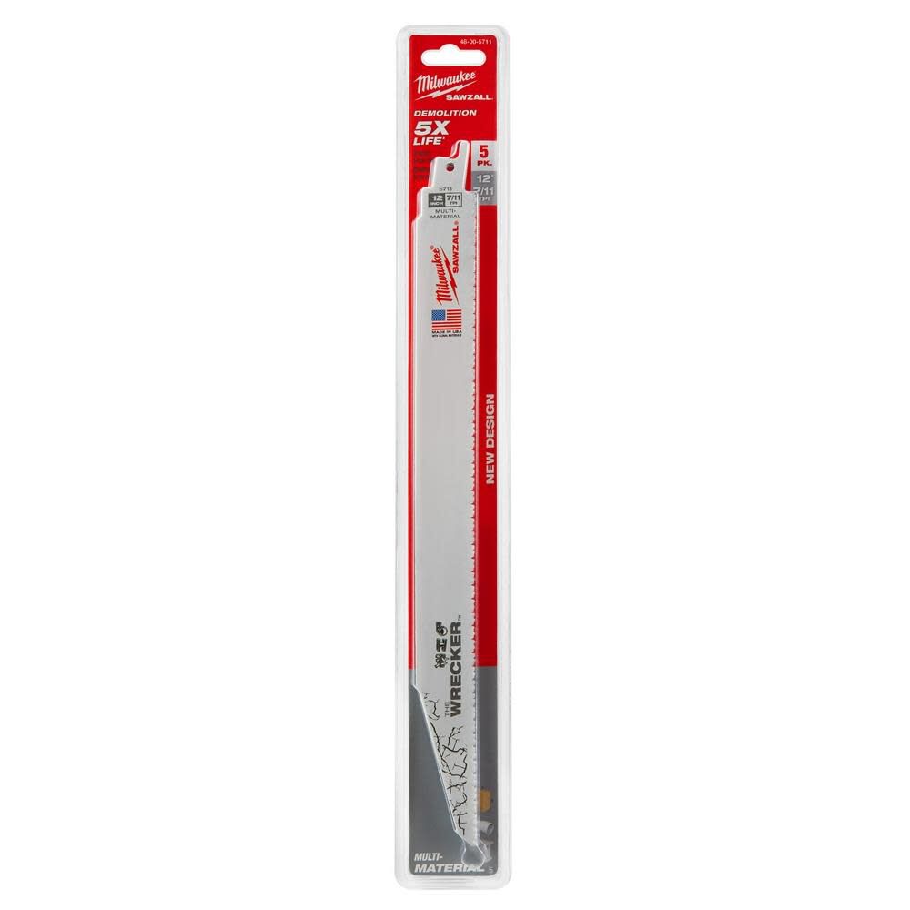 Milwaukee The Wrecker Multi-Material SAWZALL Blade 12 In. 7/11TPI 5 pk 48-00-5711 from Milwaukee