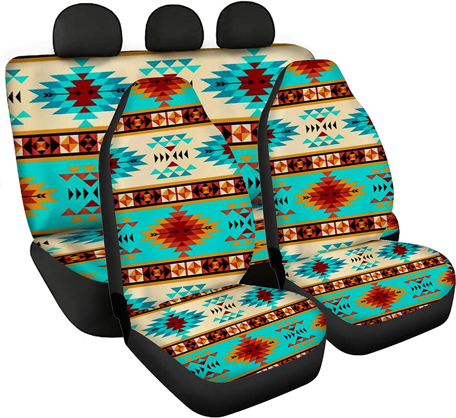 Renewold Boho Seat Covers for Car Seats Full Set- Baja Blanket Seat Covers 5 Seats ，Watercolor Aztec Style Seat Cover Auto Interior Protective Cover