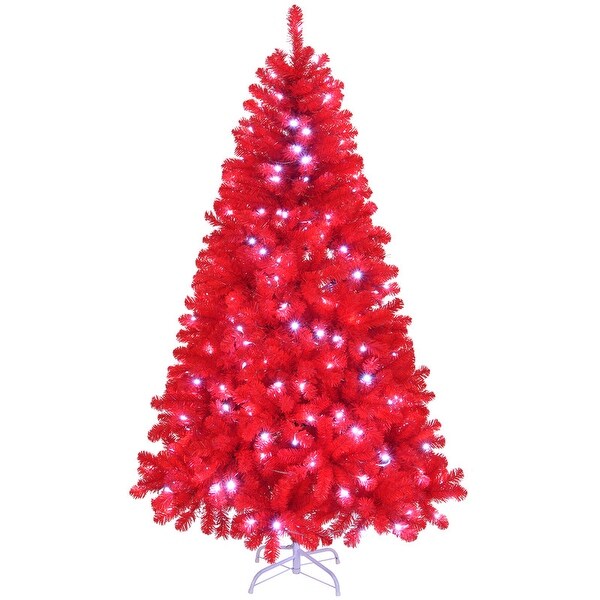 6 Ft/7 Ft Prelit Red Artificial Christmas Tree with LED Lights