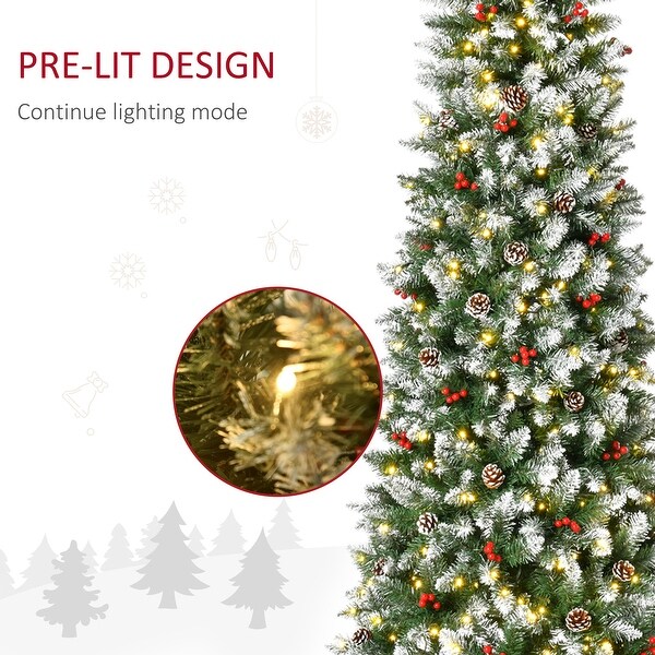 HOMCOM Prelit SnowDipped Christmas Tree with Lights，Pine Cones，and Mistletoe