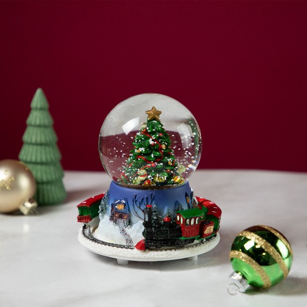 Rotating Train And Christmas Tree Musical Animated Snow Globe