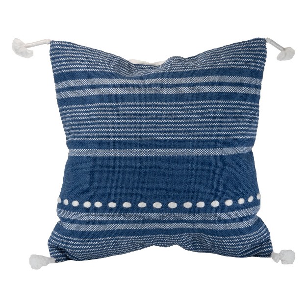 Blue Striped Hand Woven Outdoor Decorative Throw Pillow With Hand Tied Tassels Foreside Home amp Garden