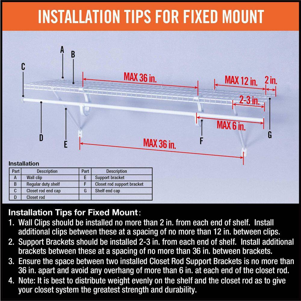 Everbilt Fixed Rod Wire Shelf 6 ft. x 12 in. 90252