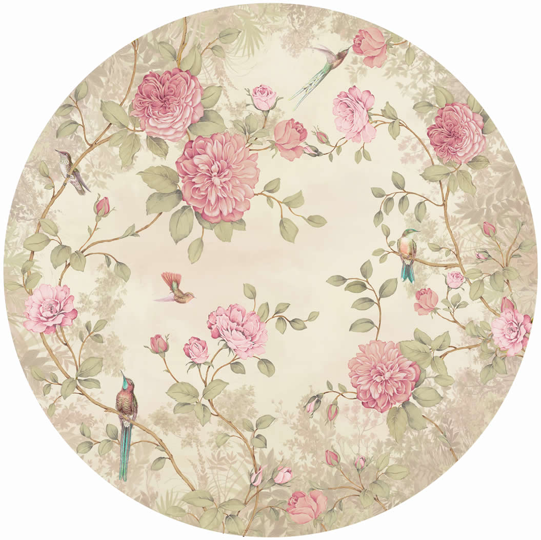 Sample Circular Chinoiserie Wall Mural in Cream