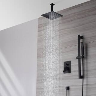 CASAINC 1-Spray Patterns with 10 in. Ceiling Mount Dual Shower Heads with Sliding Rod in Spot Resist Matte Black M6627-B-10-MB