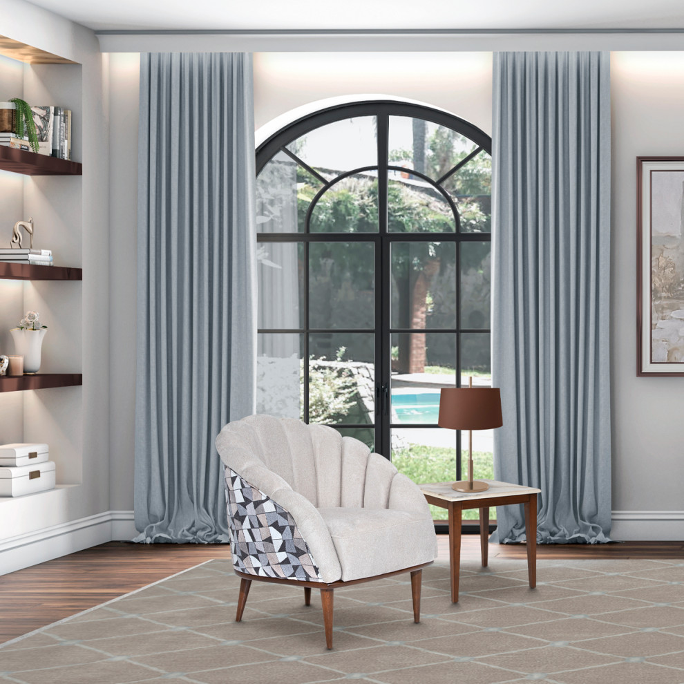Michael Amini Balboa Chenille Accent Chair   Beach Gray/Warm Walnut   Midcentury   Armchairs And Accent Chairs   by Michael Amini  Houzz