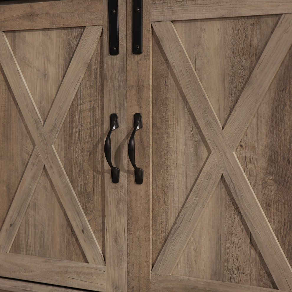 58 quotFarmhouse Sliding Barn Door TV Stand Media Console   Farmhouse   Entertainment Centers And Tv Stands   by Walker Edison  Houzz