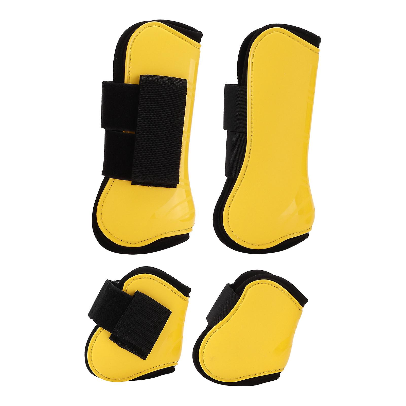 Horse Tendon Boots Set Of 4 Pu Shell Guard Boots For Riding Shock Absorbing Jumping Protectionyellow M