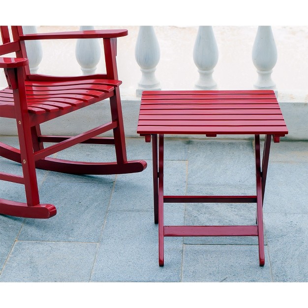 Merry Products Authentic Acacia Hardwood Compact Flat Folding Adirondack Slatted Side Table Outdoor Patio Furniture Red